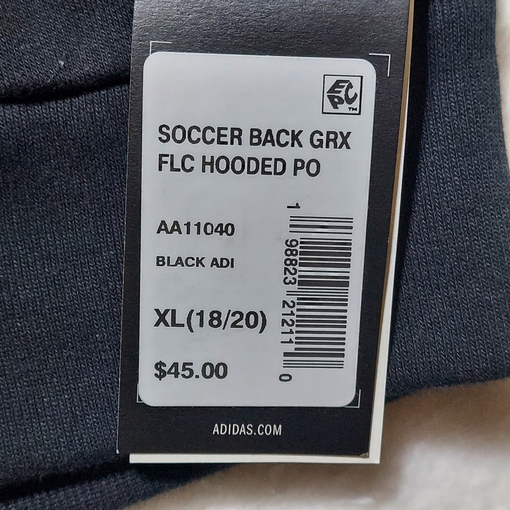 Adidas Hoodie Kids XL (18/20) Black New Soccer Back GRX Fleece Pullover AA11040 - Picture 11 of 11